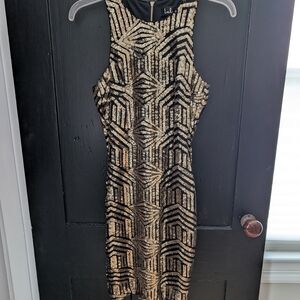 Lulu's Geometric Black and Gold Sequin Mini Dress